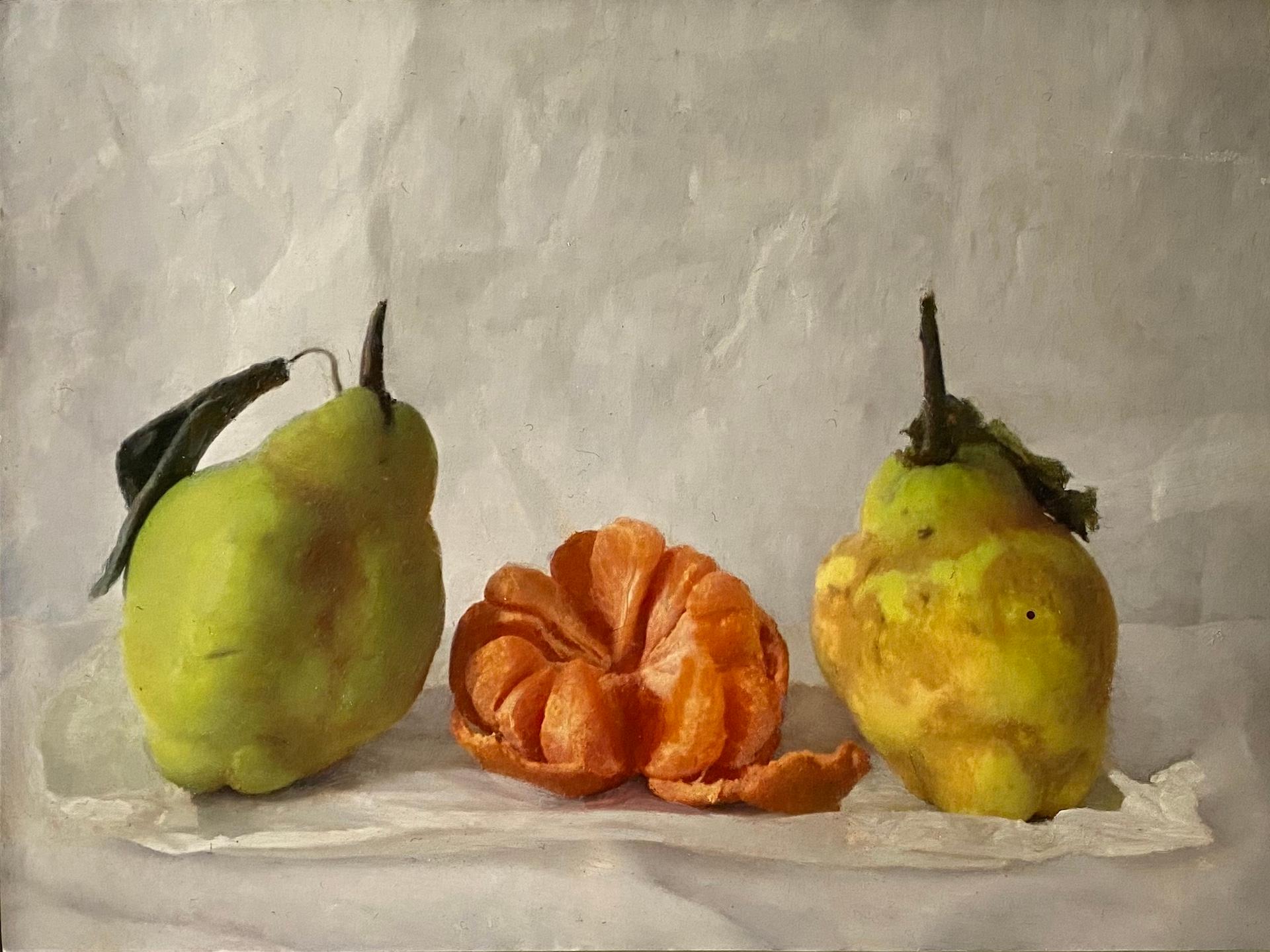 Kate Verrion, Two Pears and a Satsuma, Original Realist Still Life Painting
