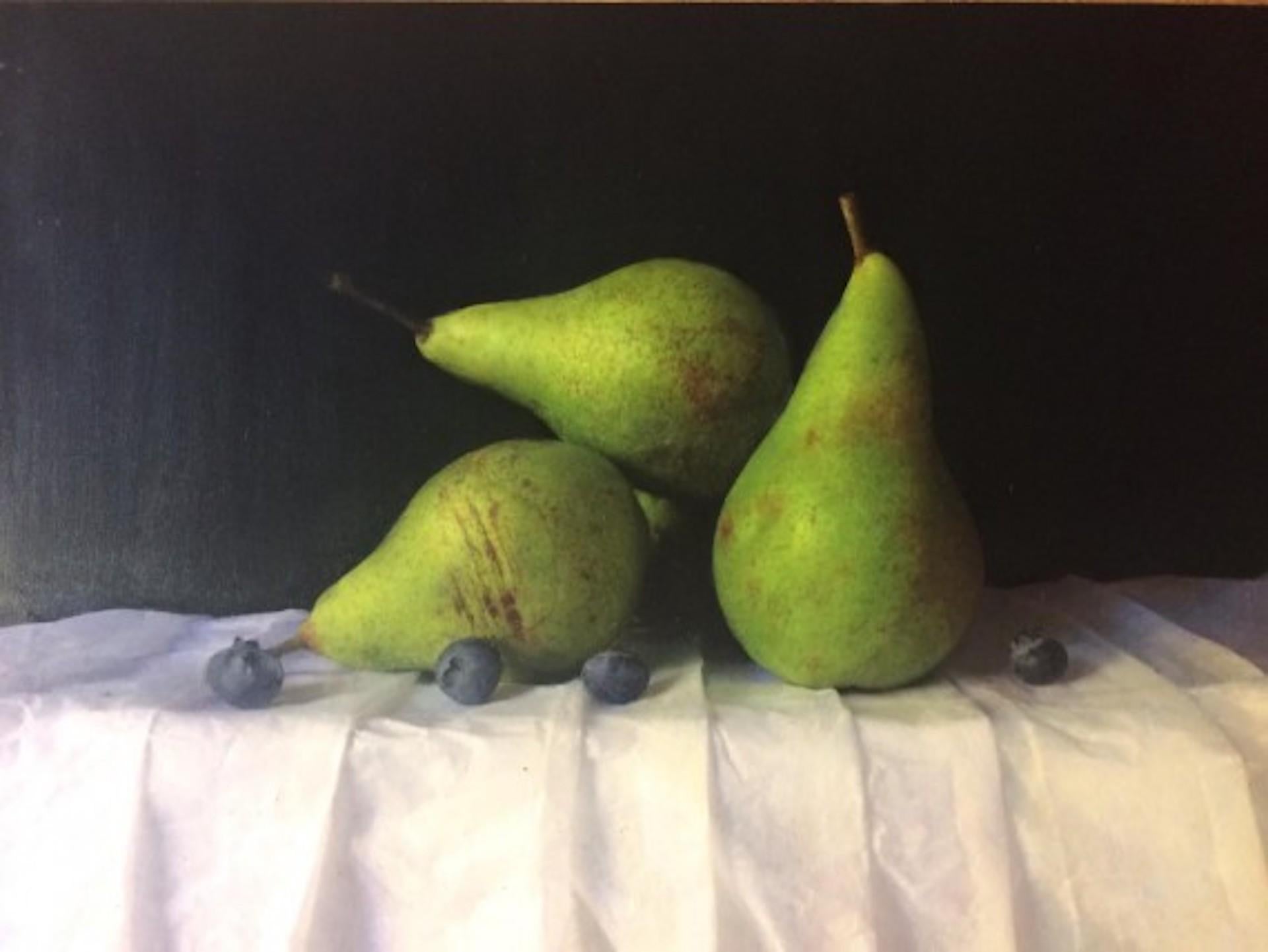 Pears And Blueberries, Kate Verrion, Original Painting, Fruit Still Life Artwork