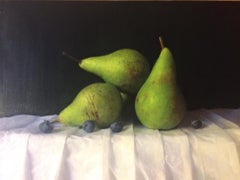 Peinture originale de Kate Verrion, Poires et baies bleues, Nature morte de fruits