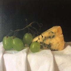 Stilton And Grapes, Kate Verrion, Nature morte de la nourriture, peinture originale, abordable