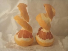 Dos naranjas peladas, Pintura original, Naturaleza muerta, Arte asequible, Fruta, Comida