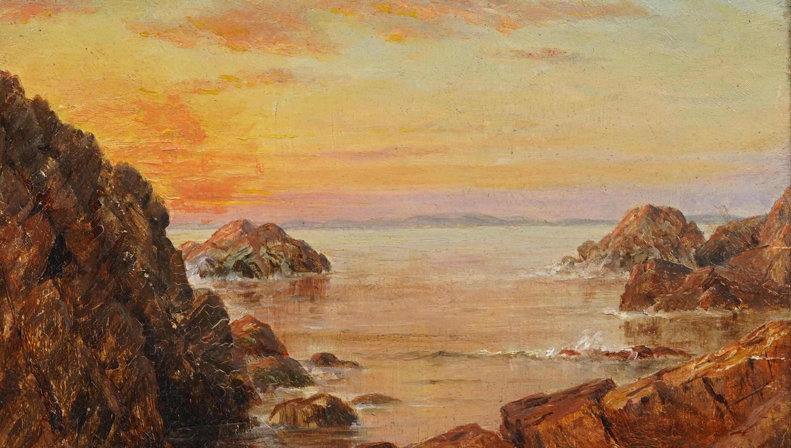 Antique American Hudson River School Luminous Coastal Sunset Seascape Painting For Sale 2