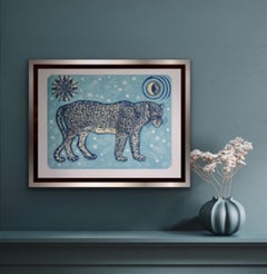 Moon Panther (Blue), Kate Willows, Animal Art, Bright Contemporary Handmade art