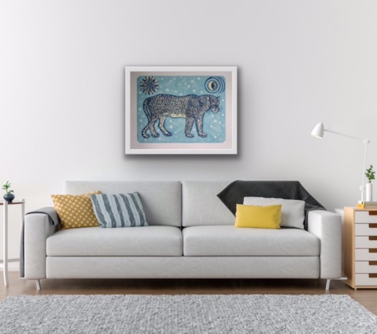Moon Panther (Blau), Kate Willows, Tierkunst, Leuchtend zeitgenössische handgefertigte Kunst im Angebot 5