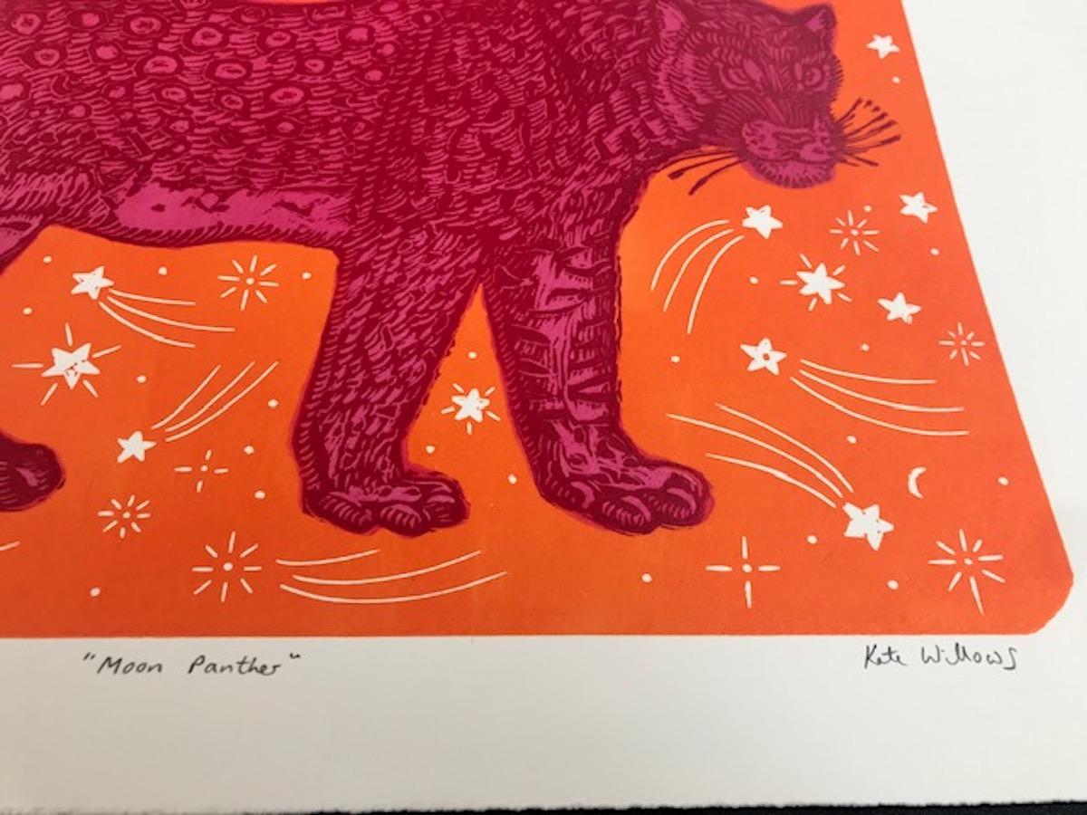 Moon Panther (pink), Animal Art, Bright Art, Art for your Bedroom, Gift Art - Red Animal Print by Kate Willows