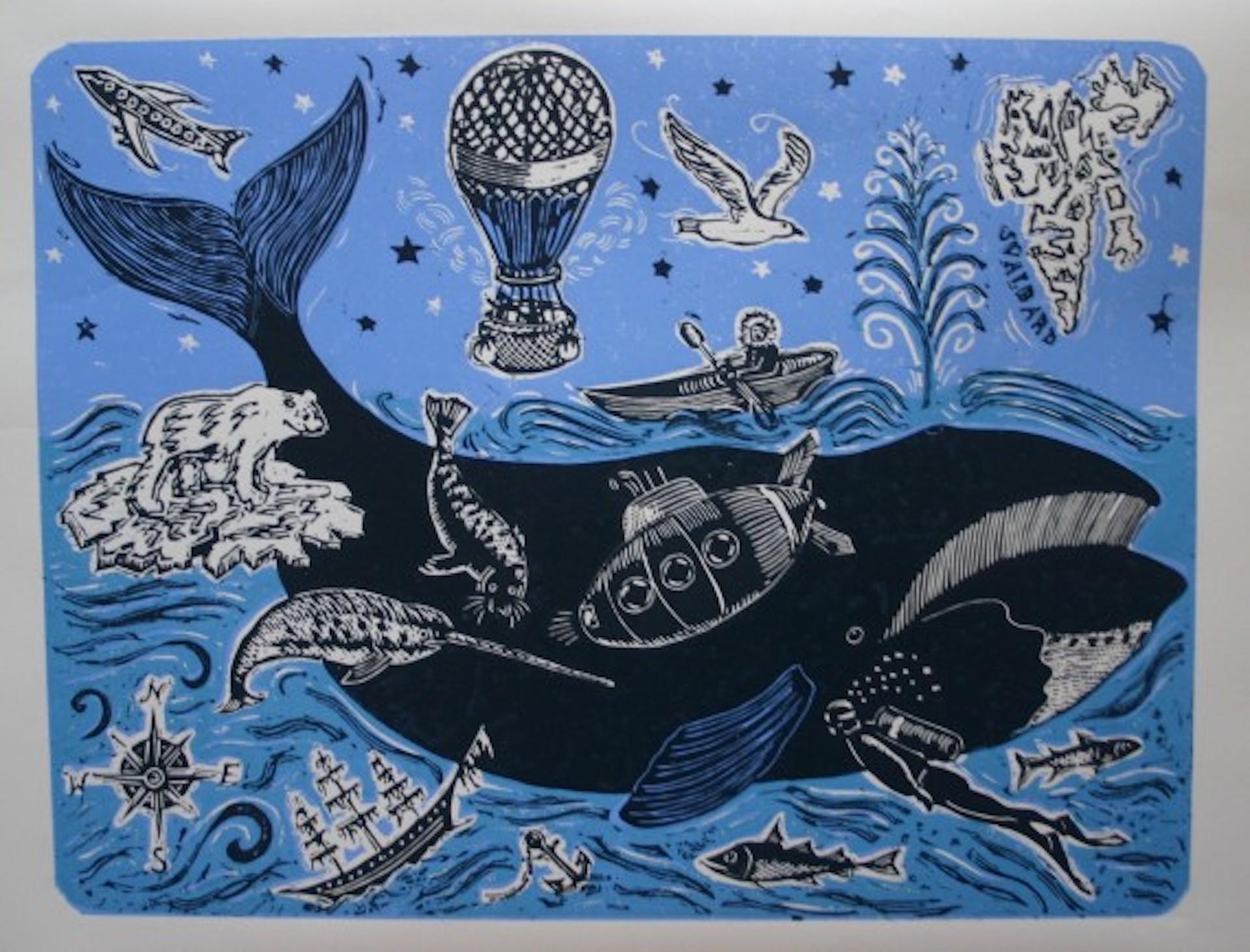 whale lino print