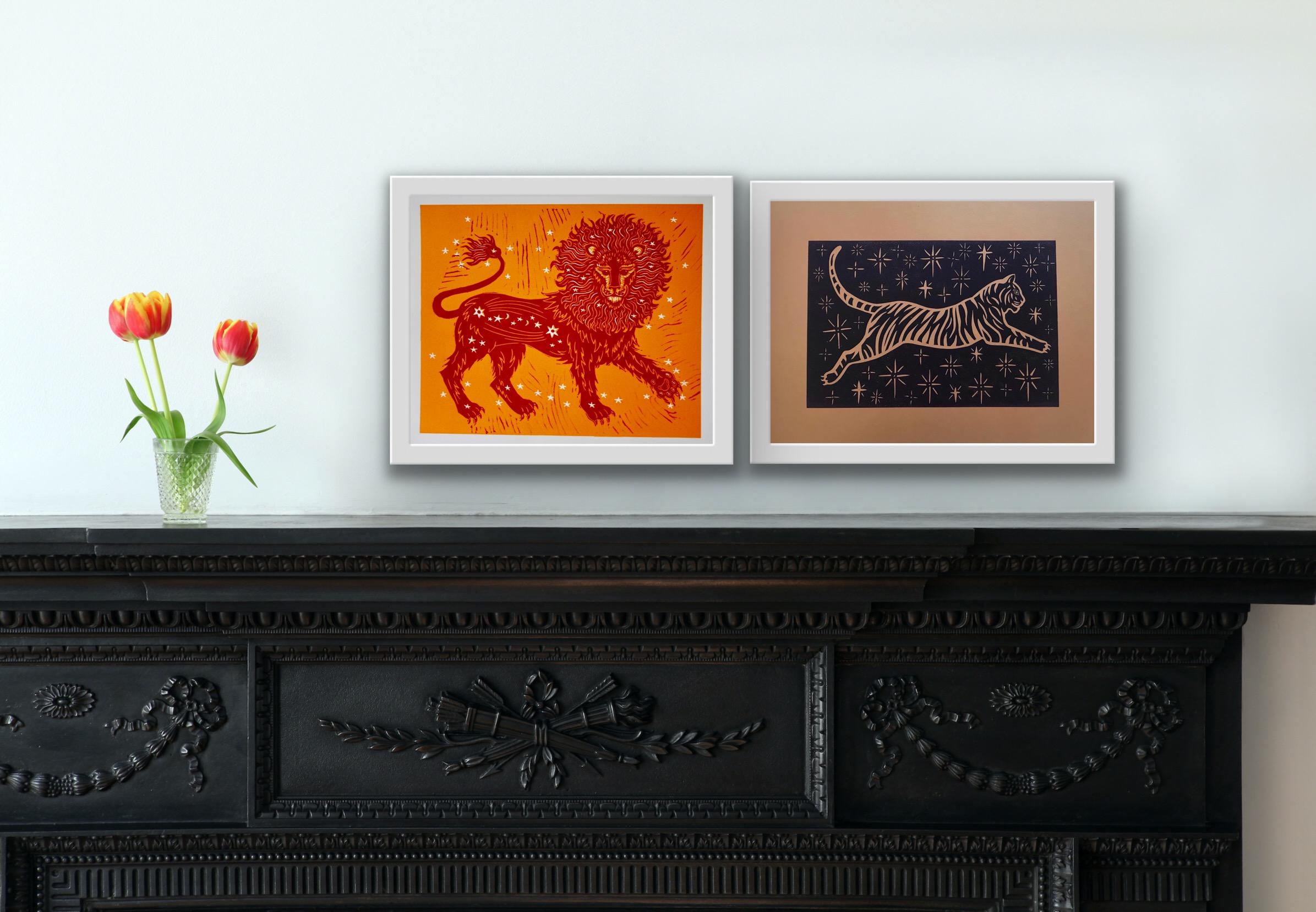 Tyger, „Burning Bright and Sun Lion“ (Grau), Animal Print, von Kate Willows