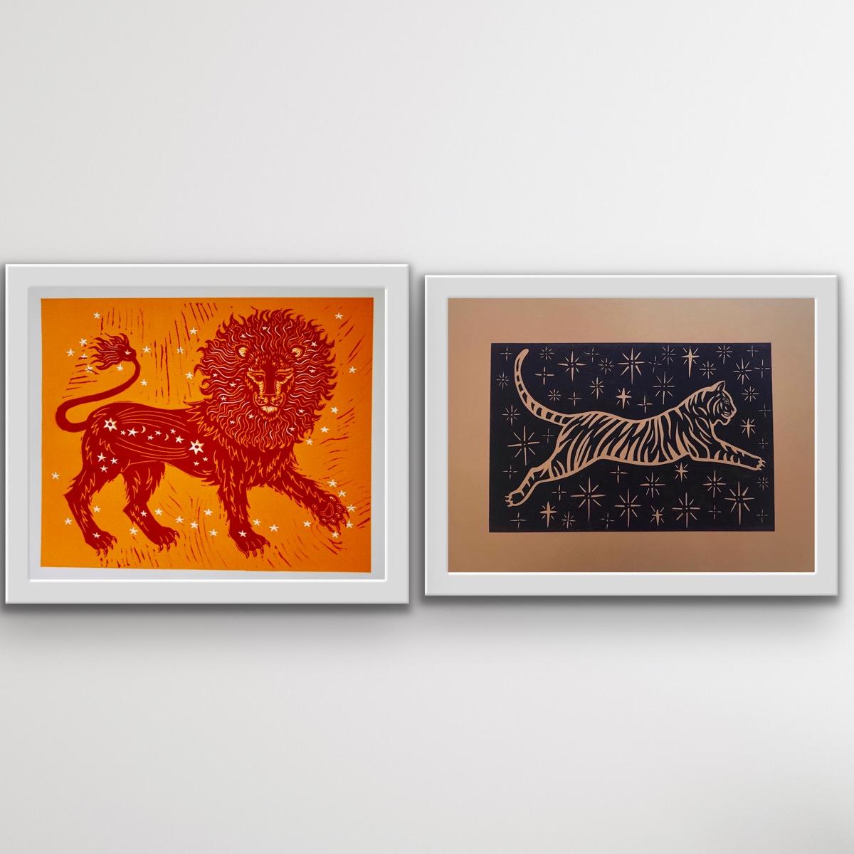 Kate Willows Animal Print – Tyger, „Burning Bright and Sun Lion“