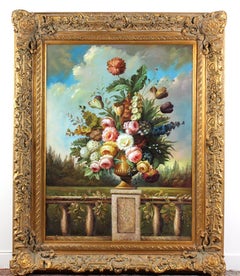 Huge Signed K. Young Floral Oil On Canvas Painting