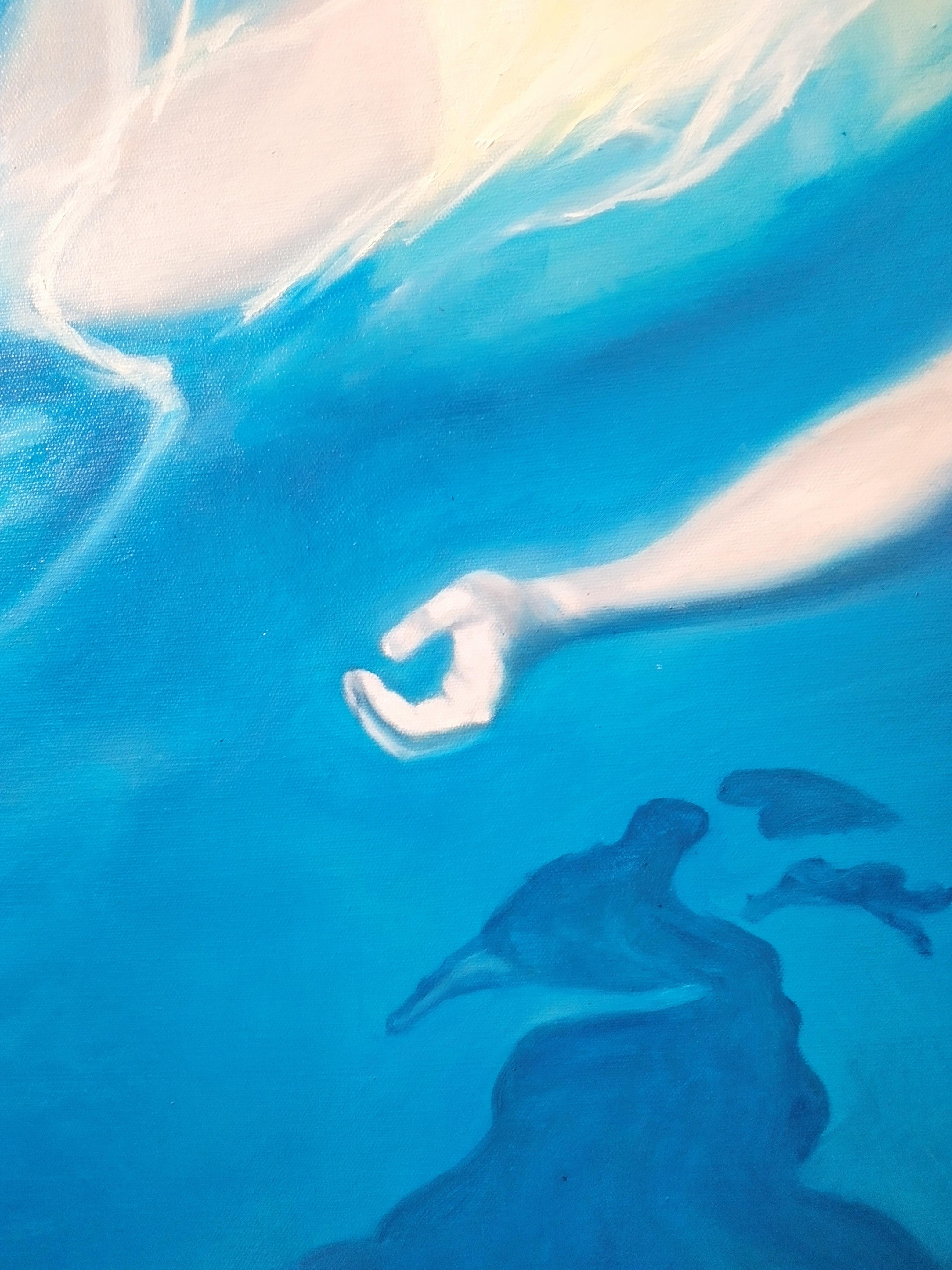 C'était comme voler dans les nuages et nager dans le ciel - Photorealist Painting by Katerina Hatzi