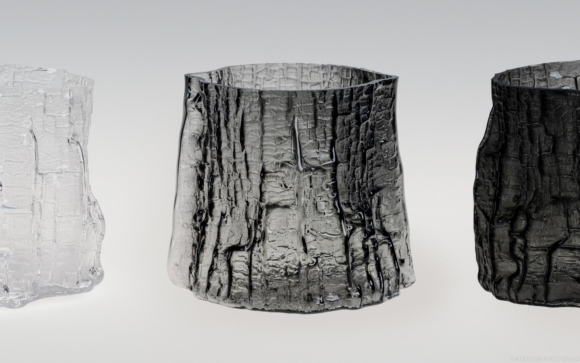 Katerina Krotenko Still-Life Sculpture - Shaped by fire — sculptural glass vase, smoky light gray