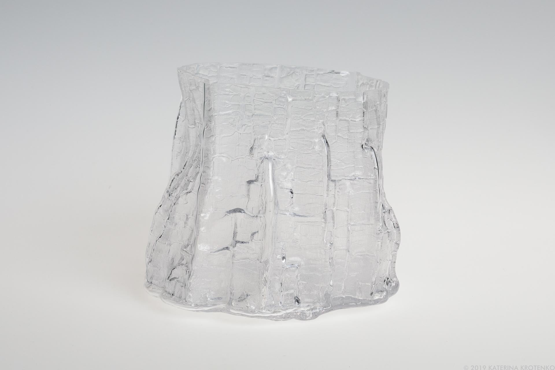 Katerina Krotenko Abstract Sculpture - Shaped by fire — sculptural glass vase, volume IV, steamy translucent