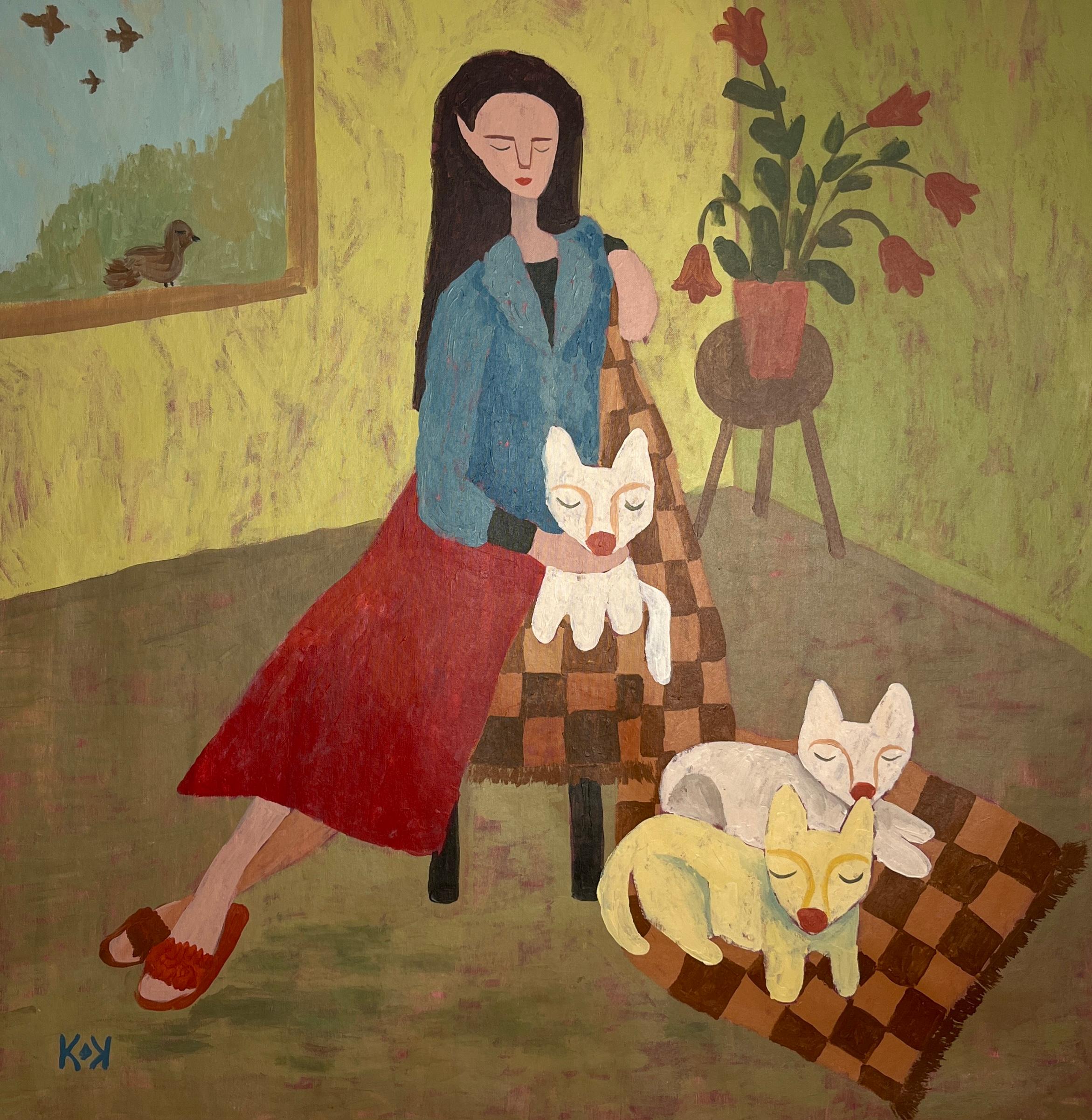 Kateryna Kolesnykova Animal Painting - While the World Outside