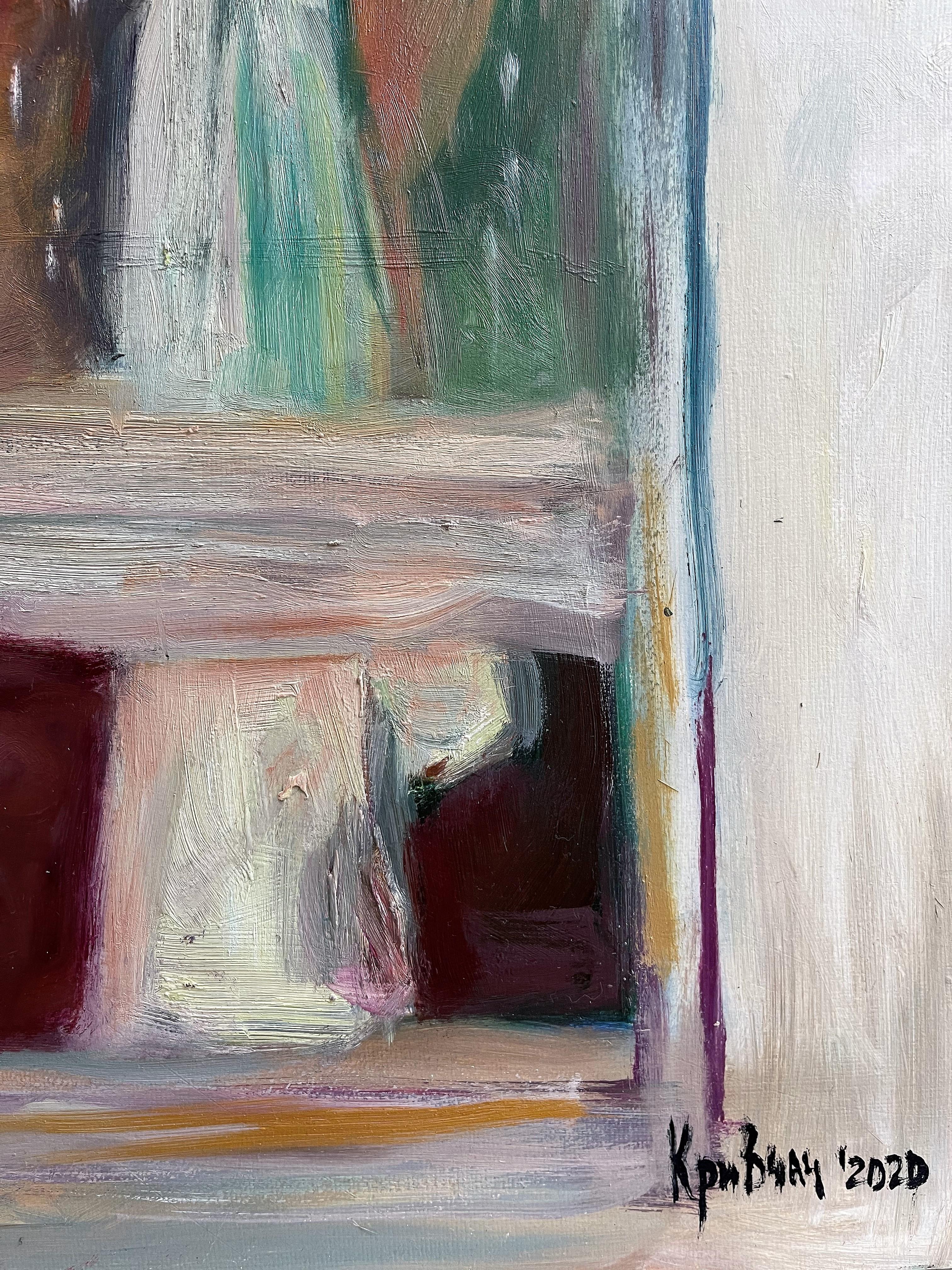 Fille à la fenêtre - Impressionnisme Painting par  Kateryna Krivchach
