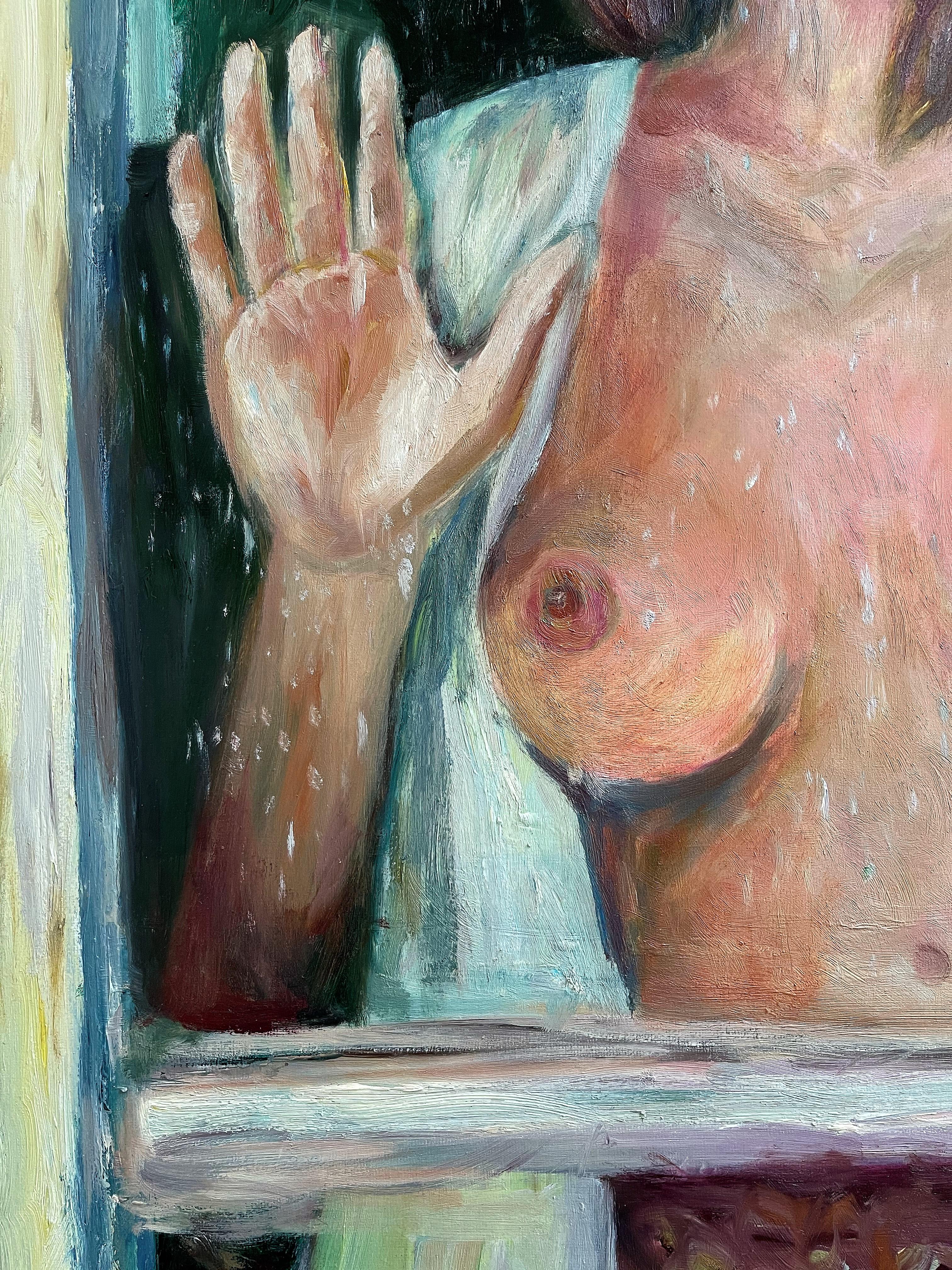 Ragazza alla finestra - Portrait Painting Marrone di  Kateryna Krivchach