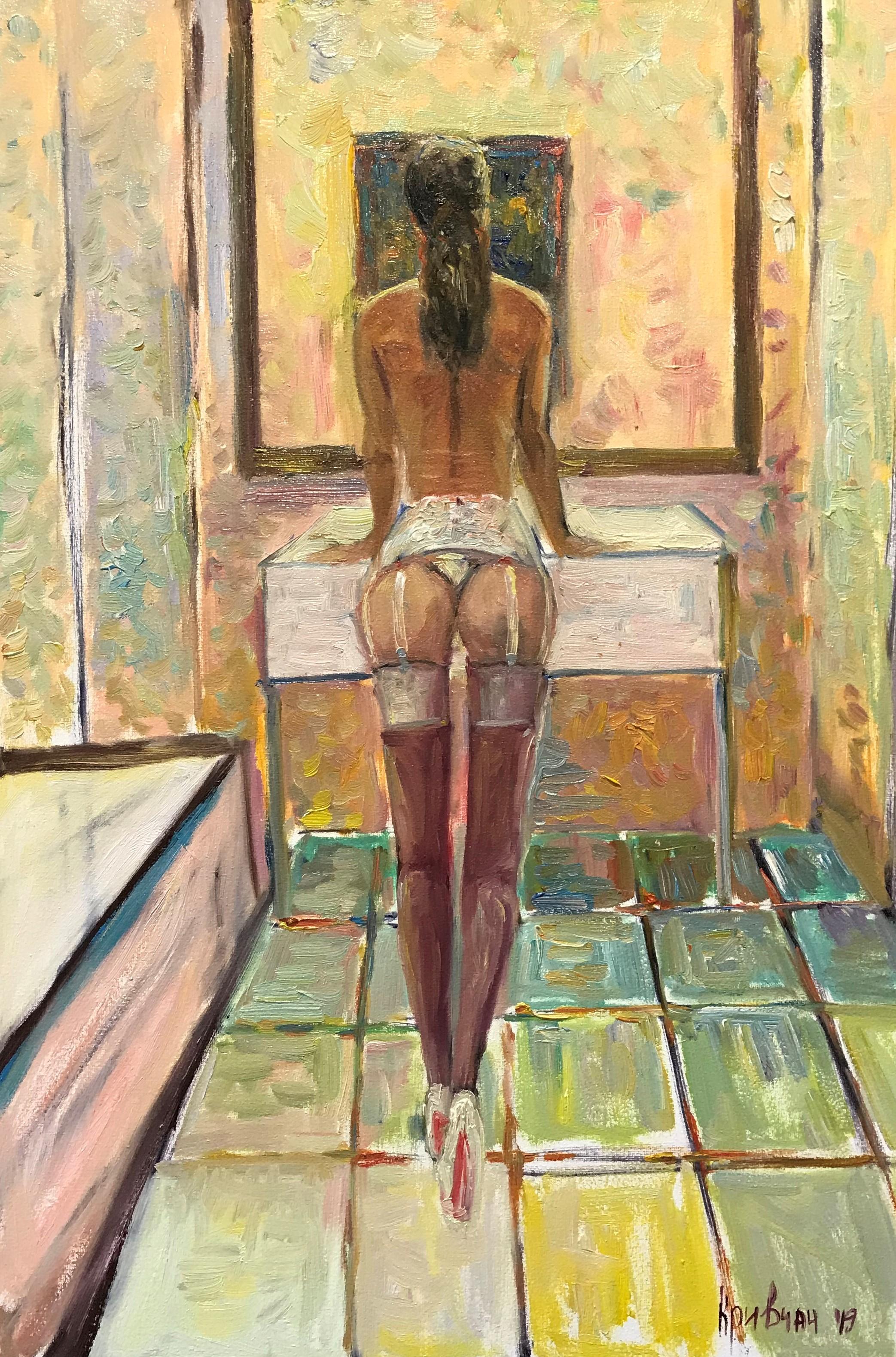  Kateryna Krivchach Nude Painting - Girl in stockings