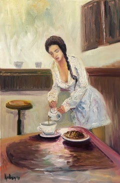 Jeune fille avec une cafetière