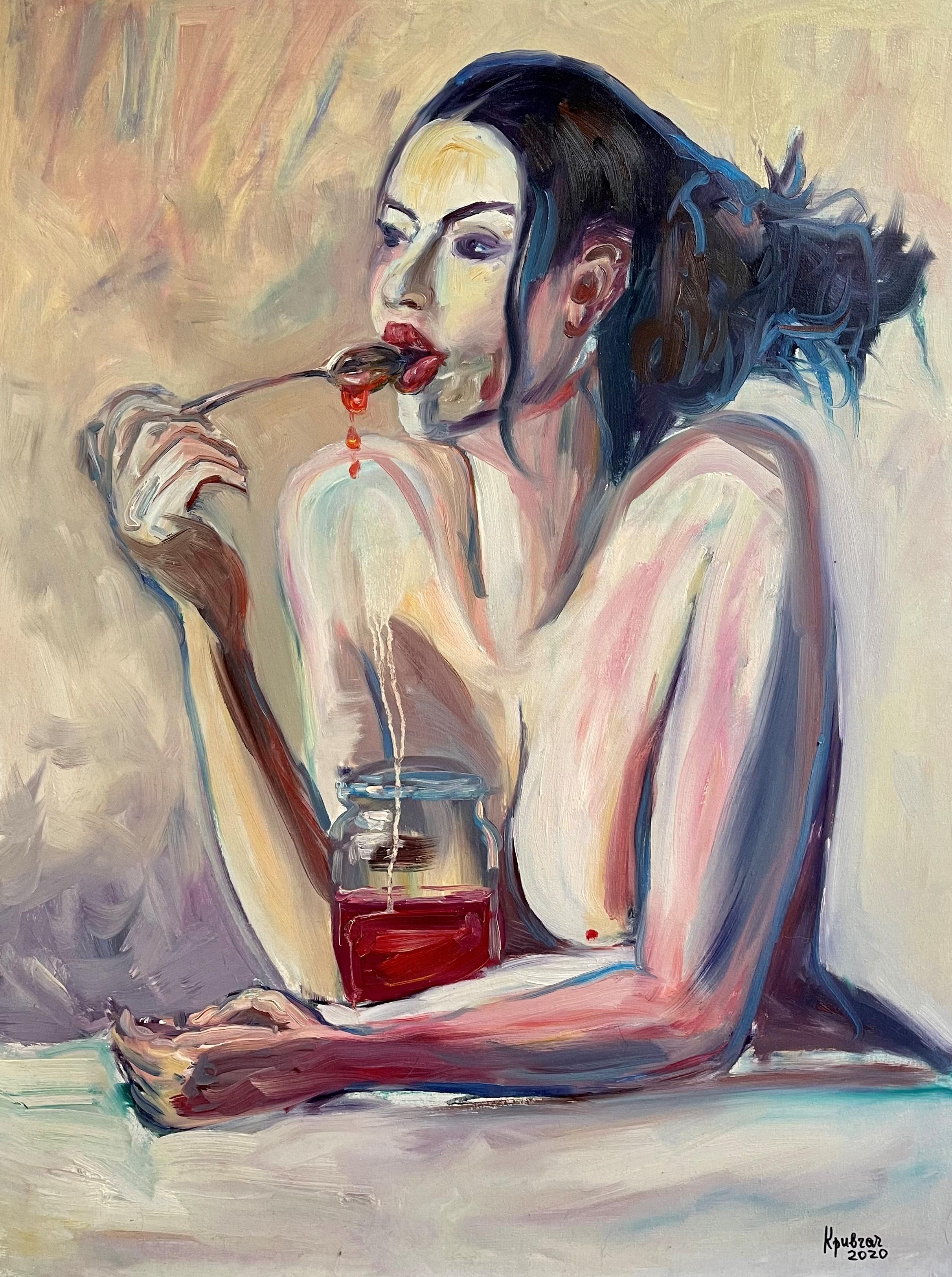  Kateryna Krivchach Nude Painting – Mädchen mit Marmelade