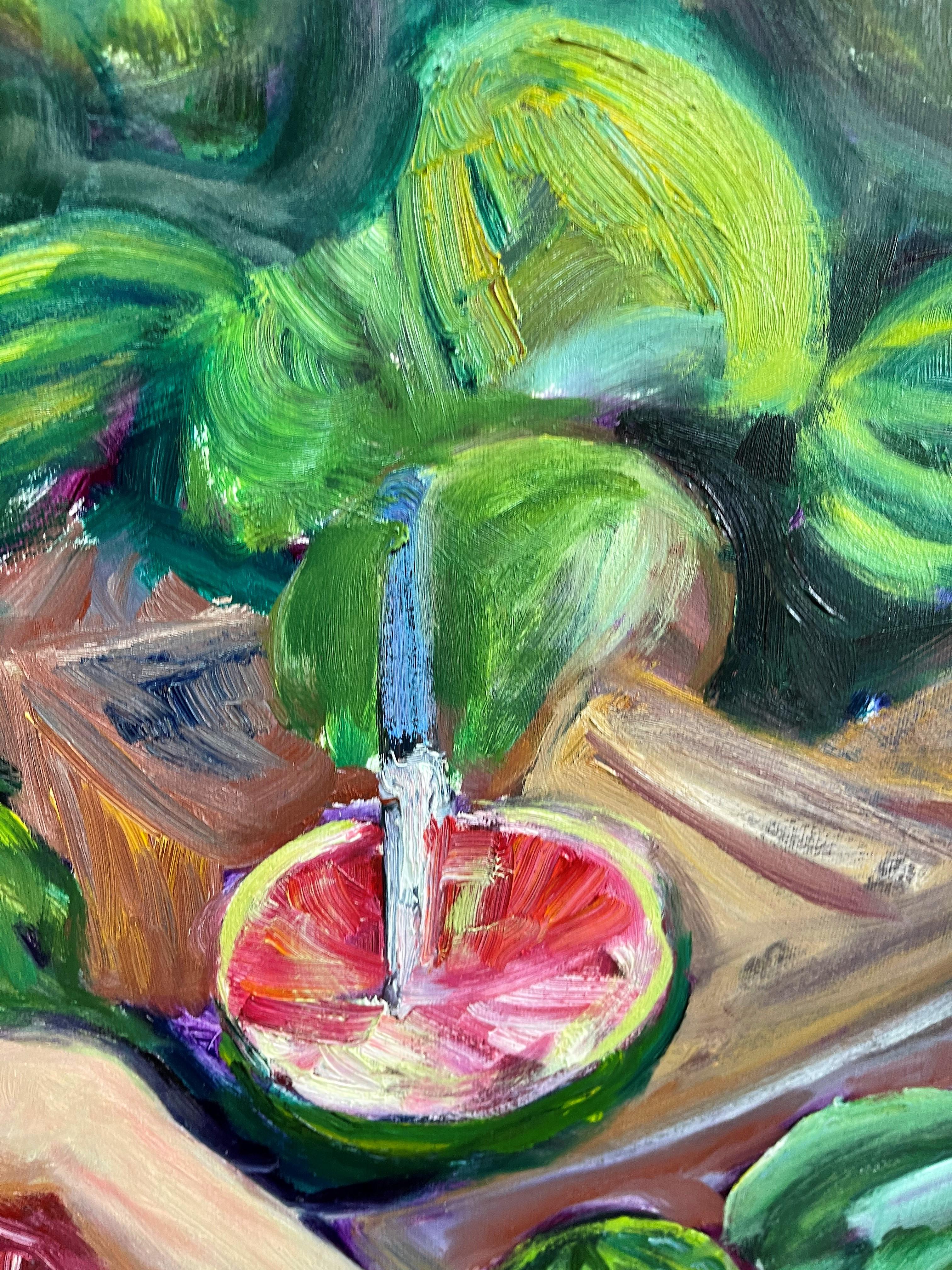 Girl with watermelons - Impressionist Painting by  Kateryna Krivchach