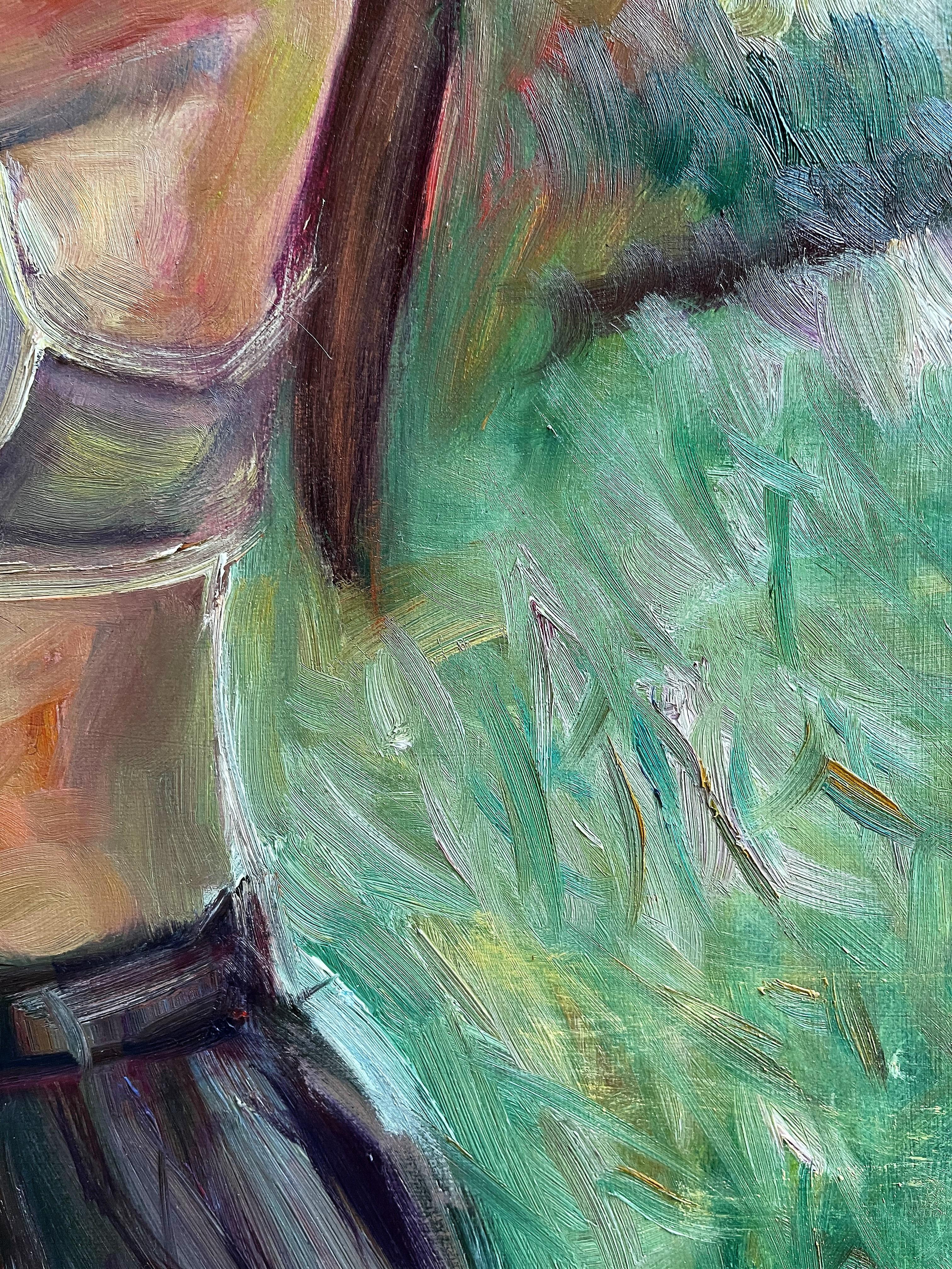 Ragazza con vino - Nude Painting Marrone di  Kateryna Krivchach