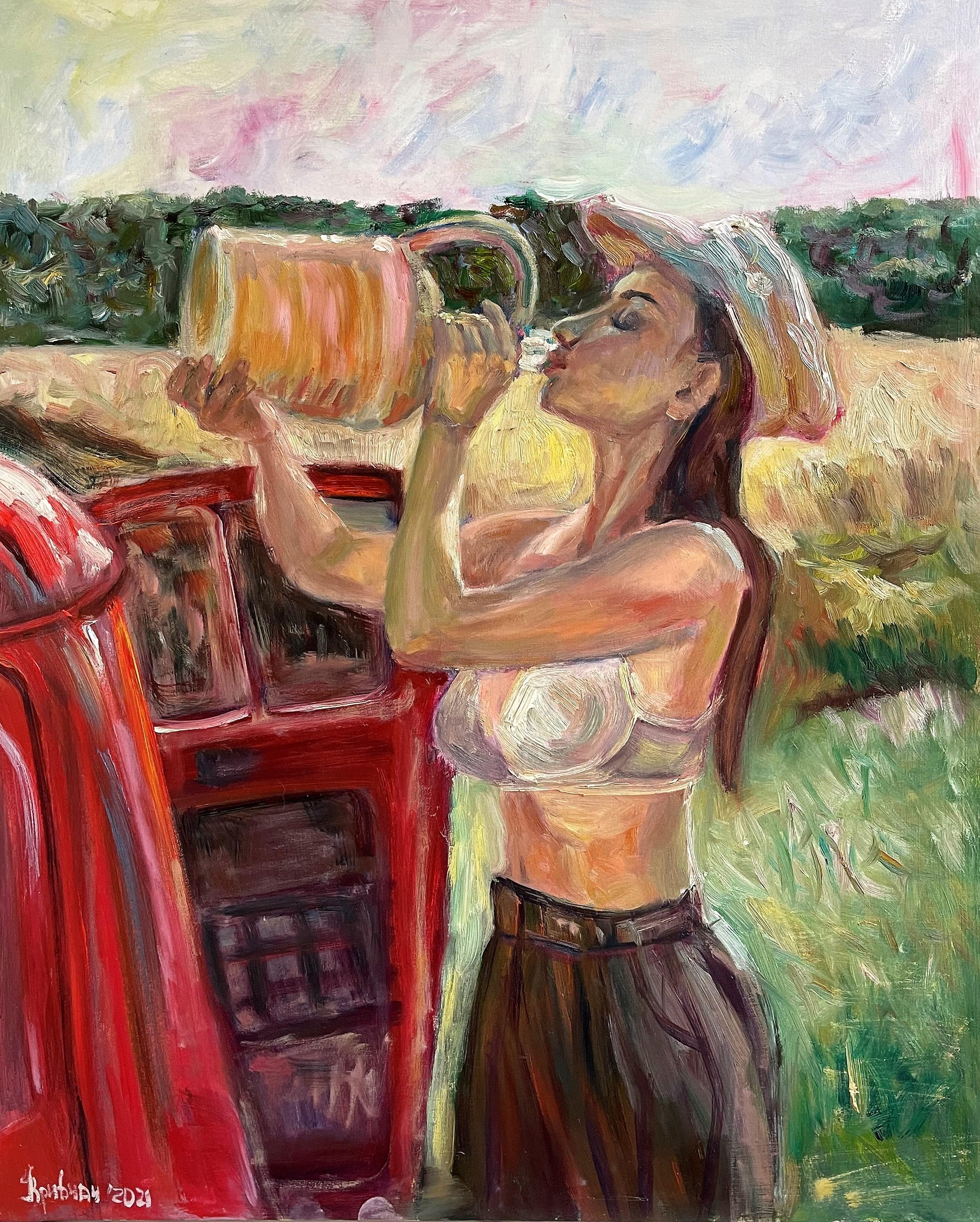  Kateryna Krivchach Figurative Painting – Mädchen mit Wein