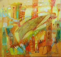 „Golden Rain Blessing“, surrealistische figurative Szenenmalerei, Öl, 2020