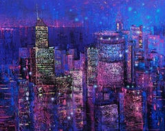 „Nachtlichter“, Landschaftsgemälde, Öl auf Leinwand, 2021