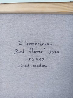 Red Flower, Impressionist Portrait Painting, Oil on Canvas, 2020
