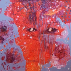 Red Flower, Impressionist Portrait Painting, Oil on Canvas, 2020