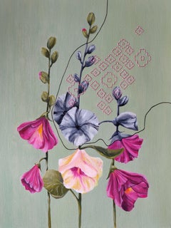 Malve rosa con ricami - Quadro floreale intrecciato