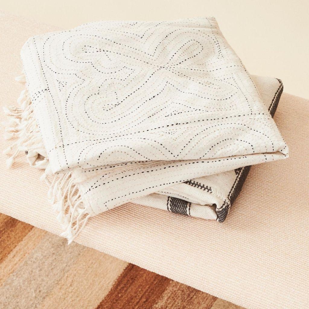 Katha Handloom Throw in Organic Cotton, Fully Hand Embroidered By Artisans For Sale 2