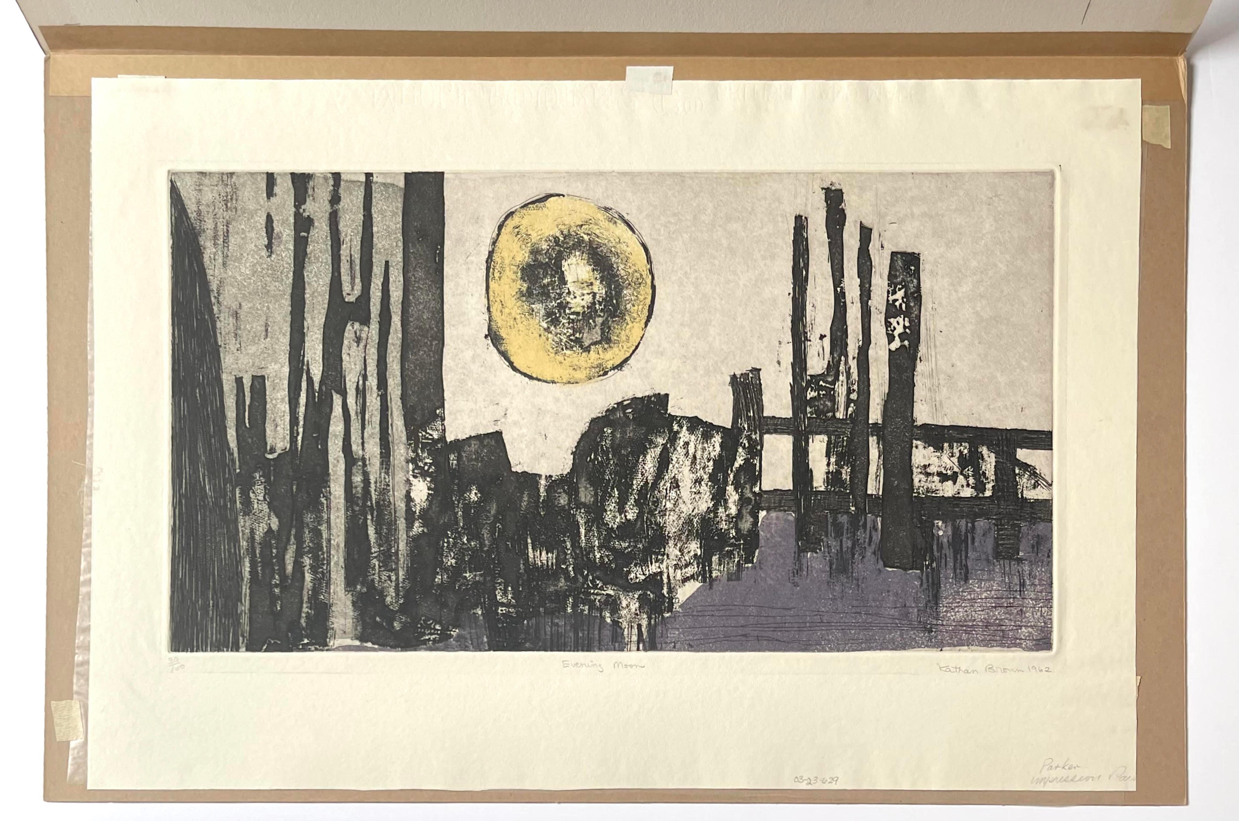 Evening Moon, color etching renowned printmaker Signed/N, ex Denver Art Museum For Sale 4