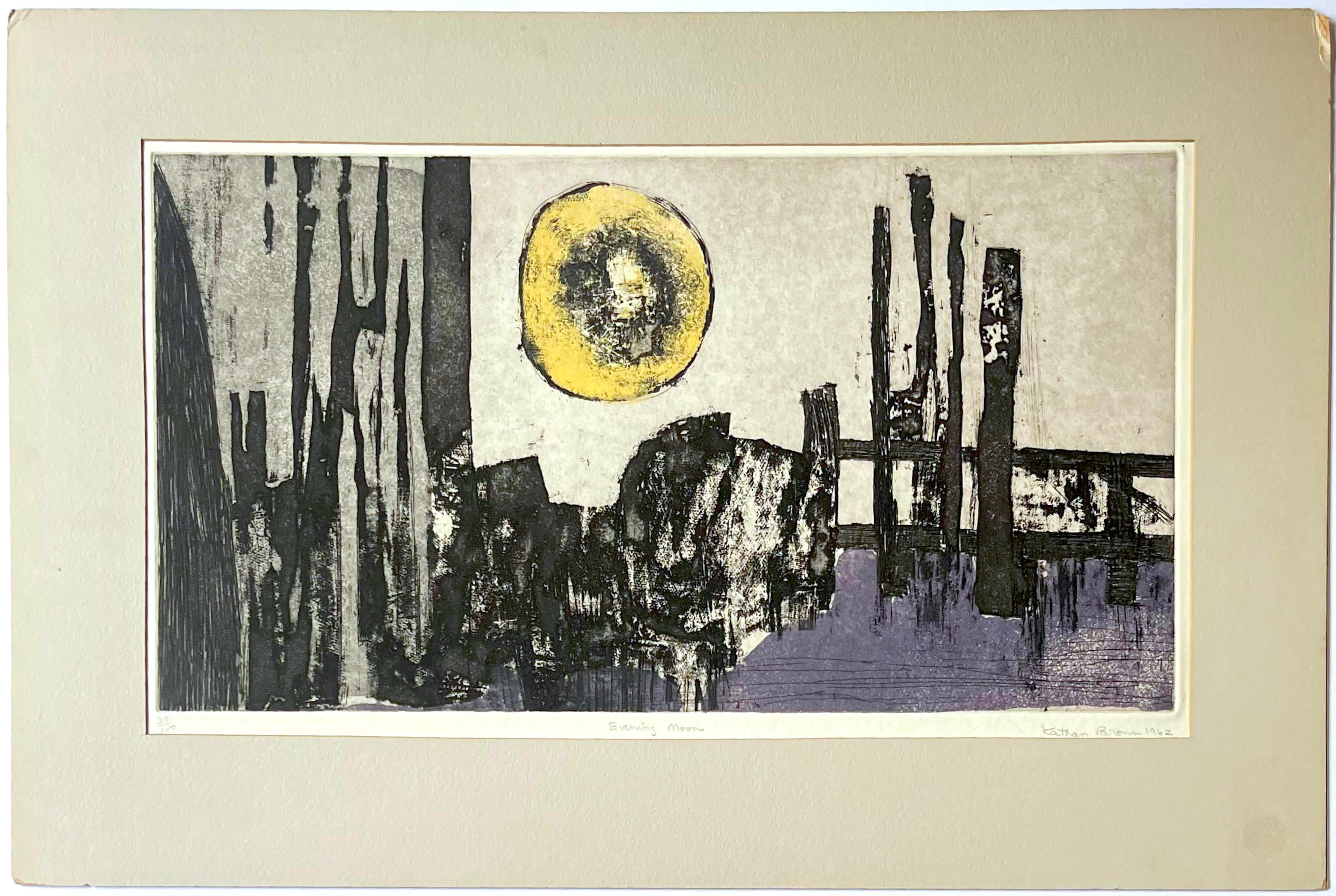 Kathan Brown Landscape Print - Evening Moon, color etching renowned printmaker Signed/N, ex Denver Art Museum