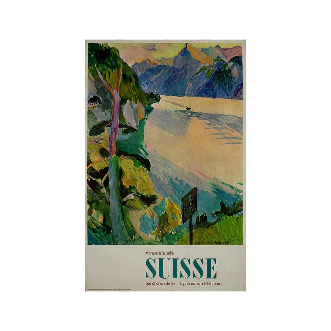 Circa 1950 poster Switzerland's iconic landscapes Saint Gotthard railway line For Sale 2