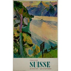 Circa 1950 poster Switzerland's iconic landscapes Saint Gotthard railway line