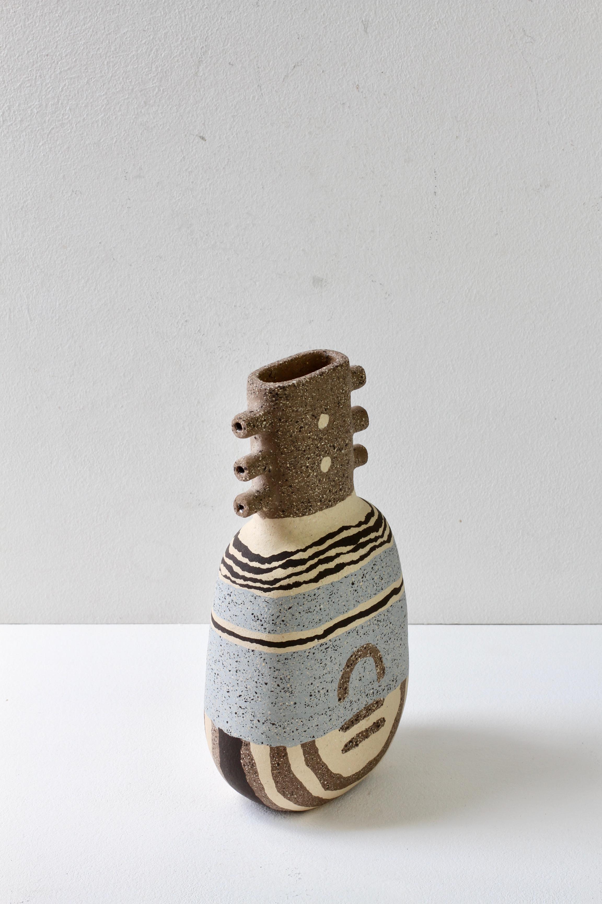 Katharina Eichler Signed German Art Studio Stoneware Nerikomi Pottery Vase 1