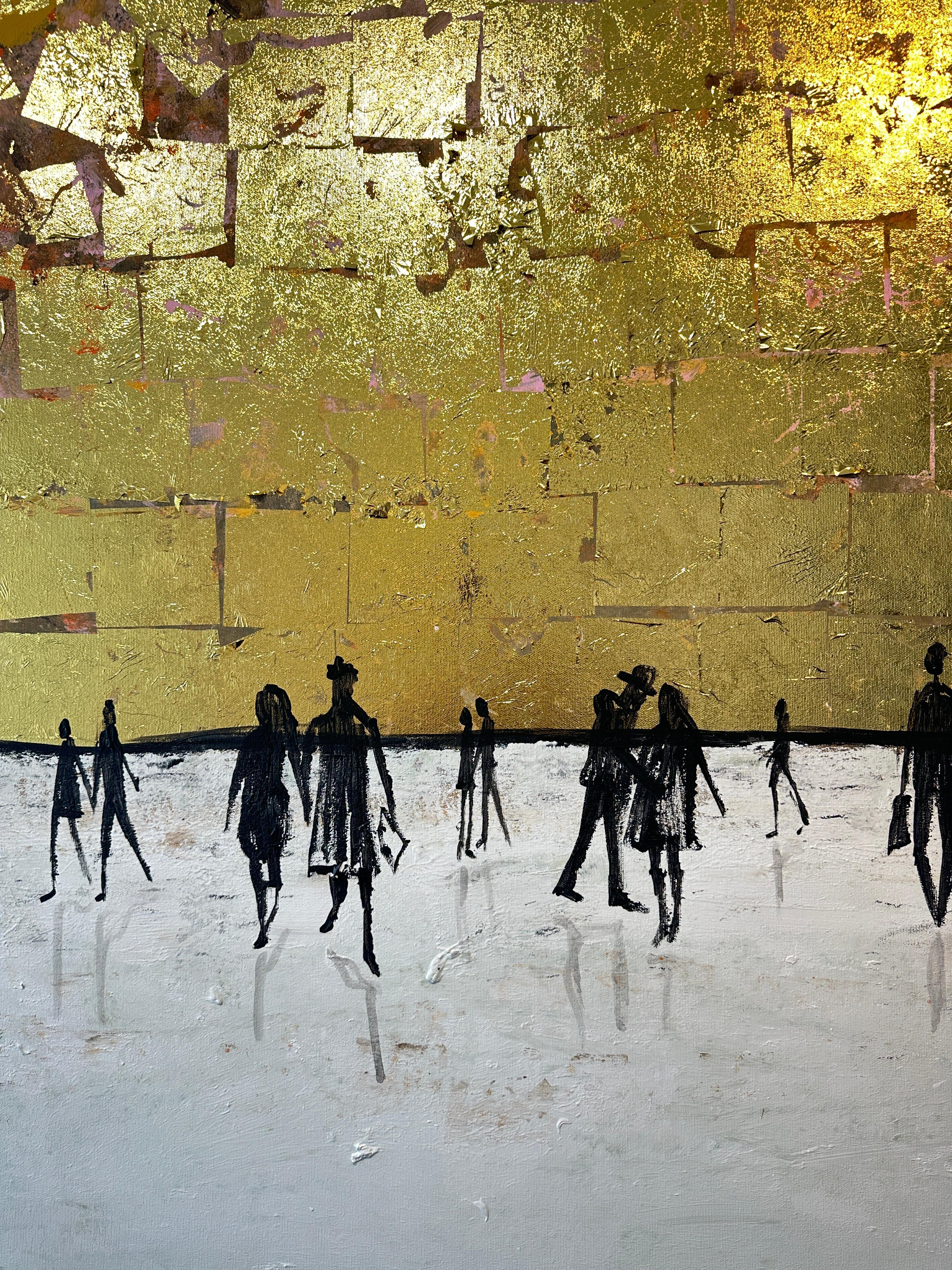 A Day to Remember - Gold Leaf Peinture familiale abstraite contemporaine - Or Abstract Painting par Katharina Hormel
