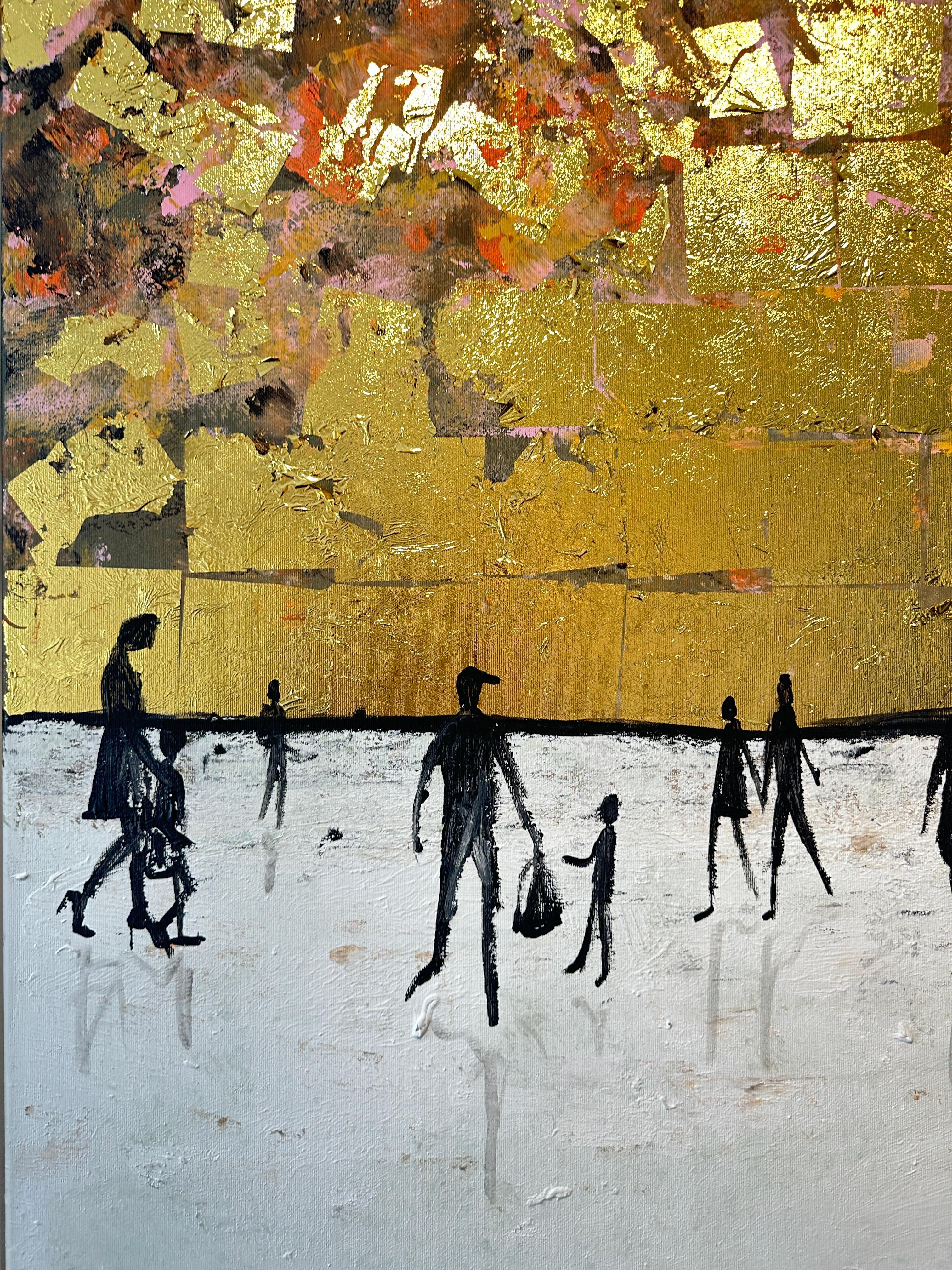 A Day to Remember - Gold Leaf Contemporary abstract family painting For Sale 1