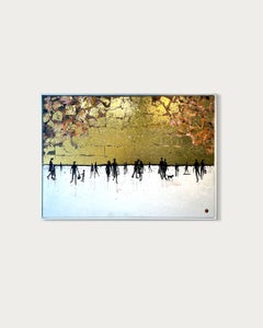 Ein unvergesslicher Tag – Minimalistisches Landschaftsgemälde mit Blattgold, 100 x 130