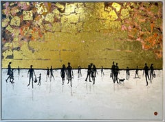 Ein unvergesslicher Tag – Minimalistisches Landschaftsgemälde mit Blattgold, 100 x 130