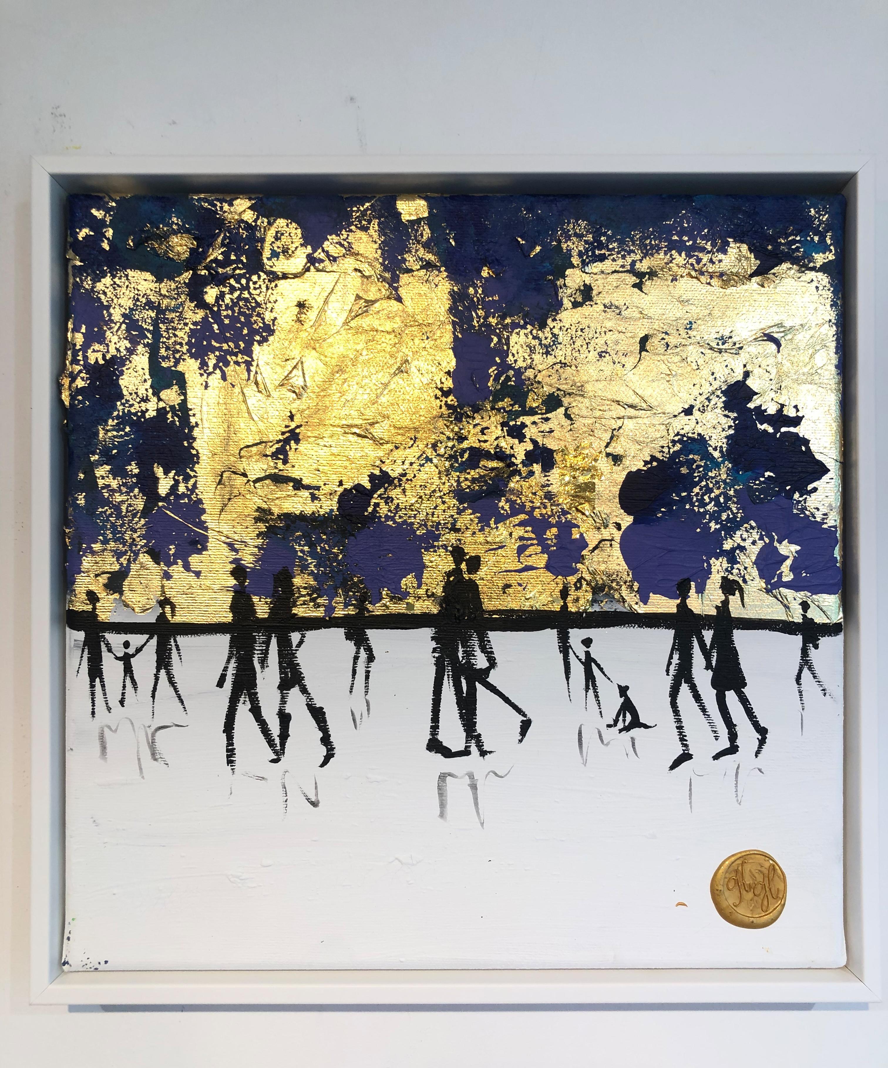 Un beso de buenas noches - Cuadro familiar abstracto contemporáneo en pan de oro - Painting de Katharina Hormel