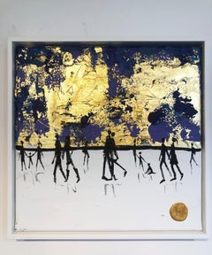 A Kiss Goodnight - Gold Leaf Peinture familiale abstraite contemporaine