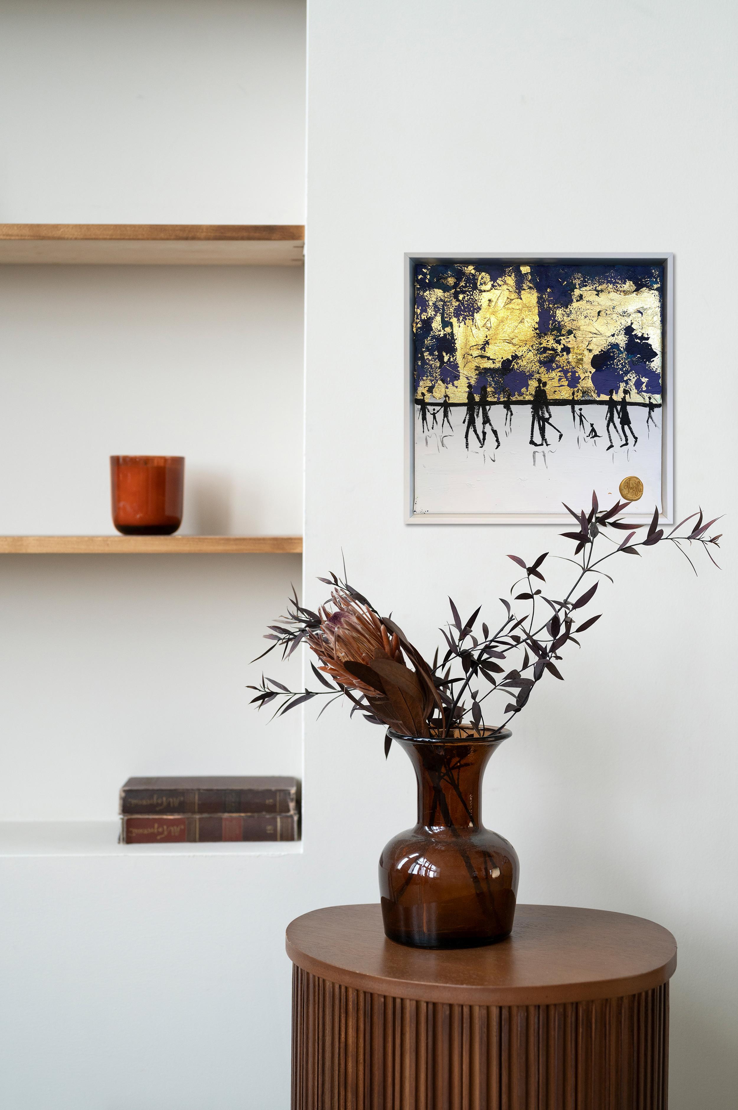 Un beso de buenas noches - Cuadro familiar abstracto contemporáneo en pan de oro - Abstract Painting Oro de Katharina Hormel