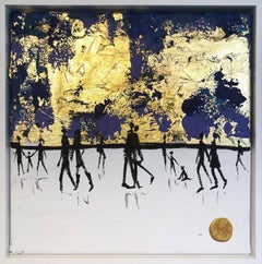 A Kiss Goodnight - Gold Leaf Peinture familiale abstraite contemporaine