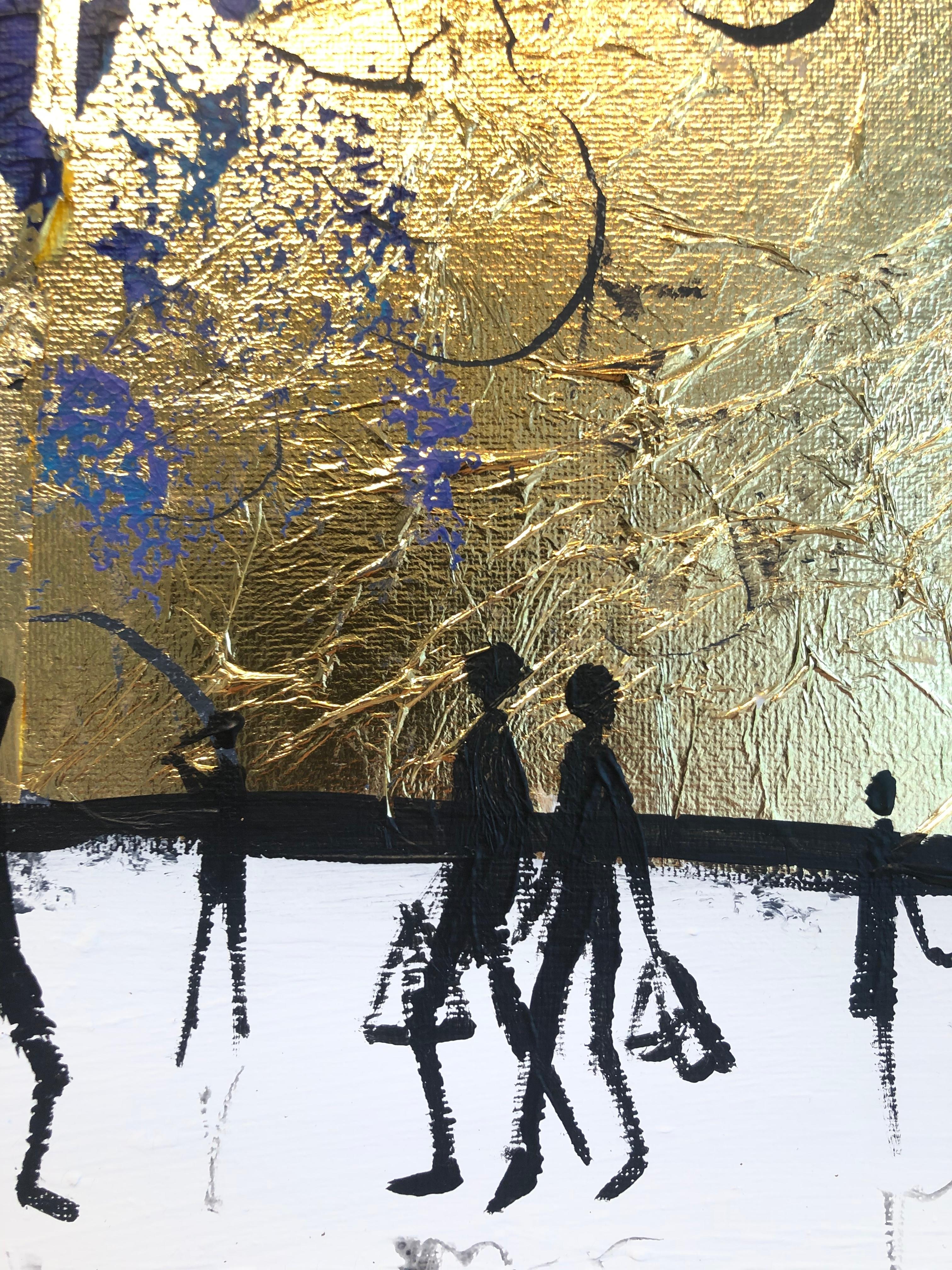 A Walk with You - Quadro di famiglia astratto contemporaneo a foglia d'oro in vendita 7