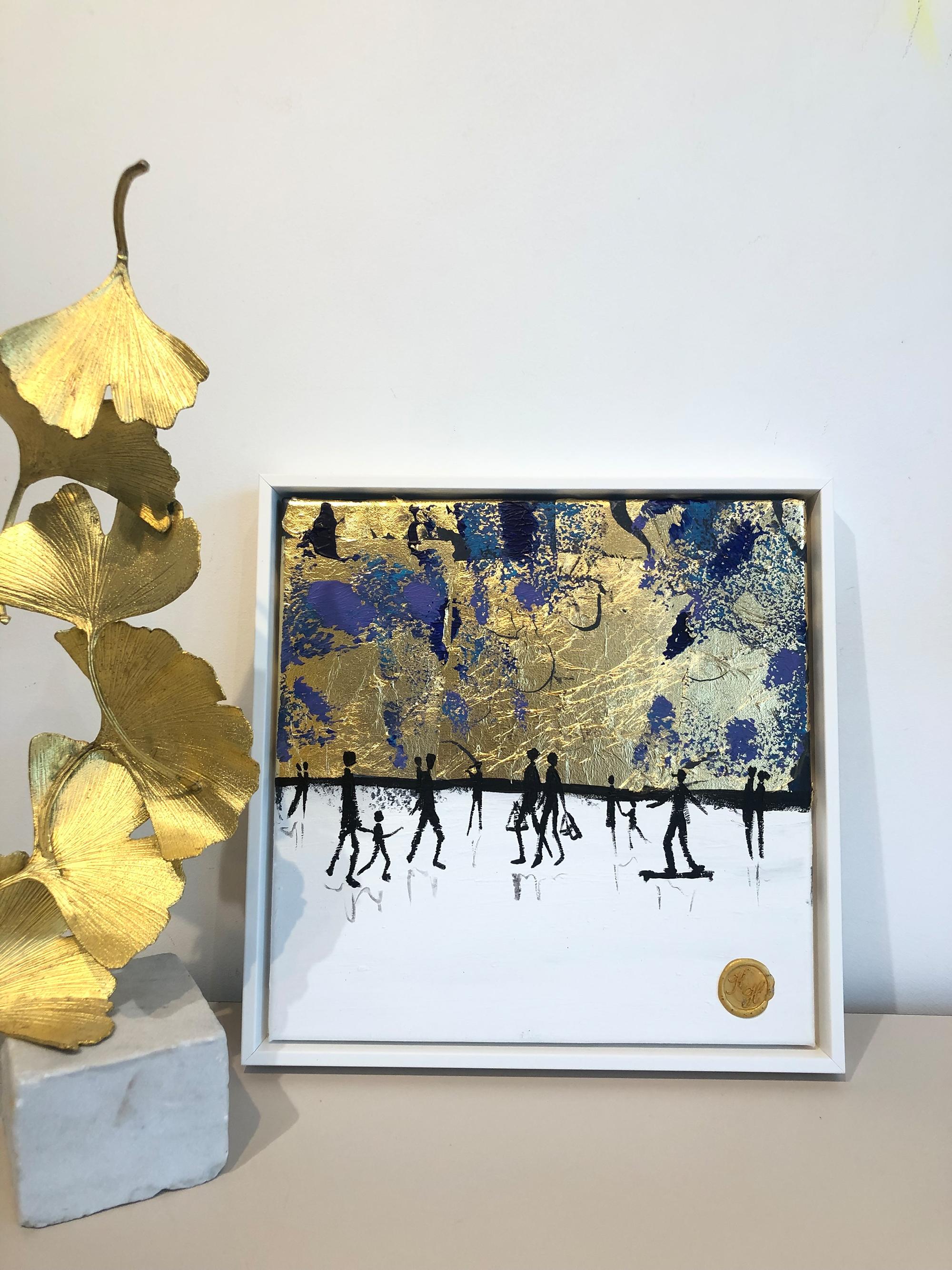 A Walk with You - Quadro di famiglia astratto contemporaneo a foglia d'oro in vendita 8