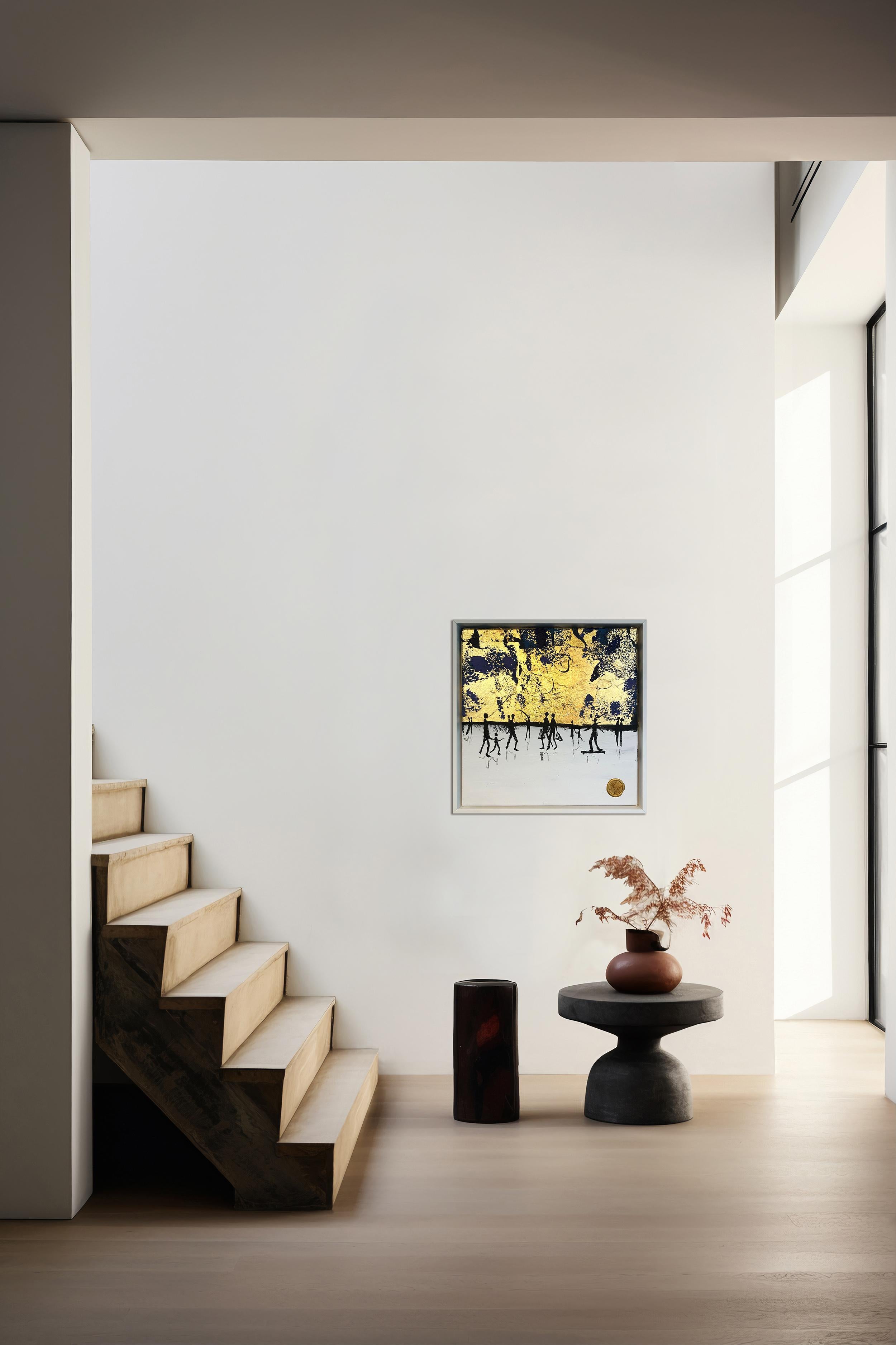 A Walk with You - Quadro di famiglia astratto contemporaneo a foglia d'oro in vendita 9