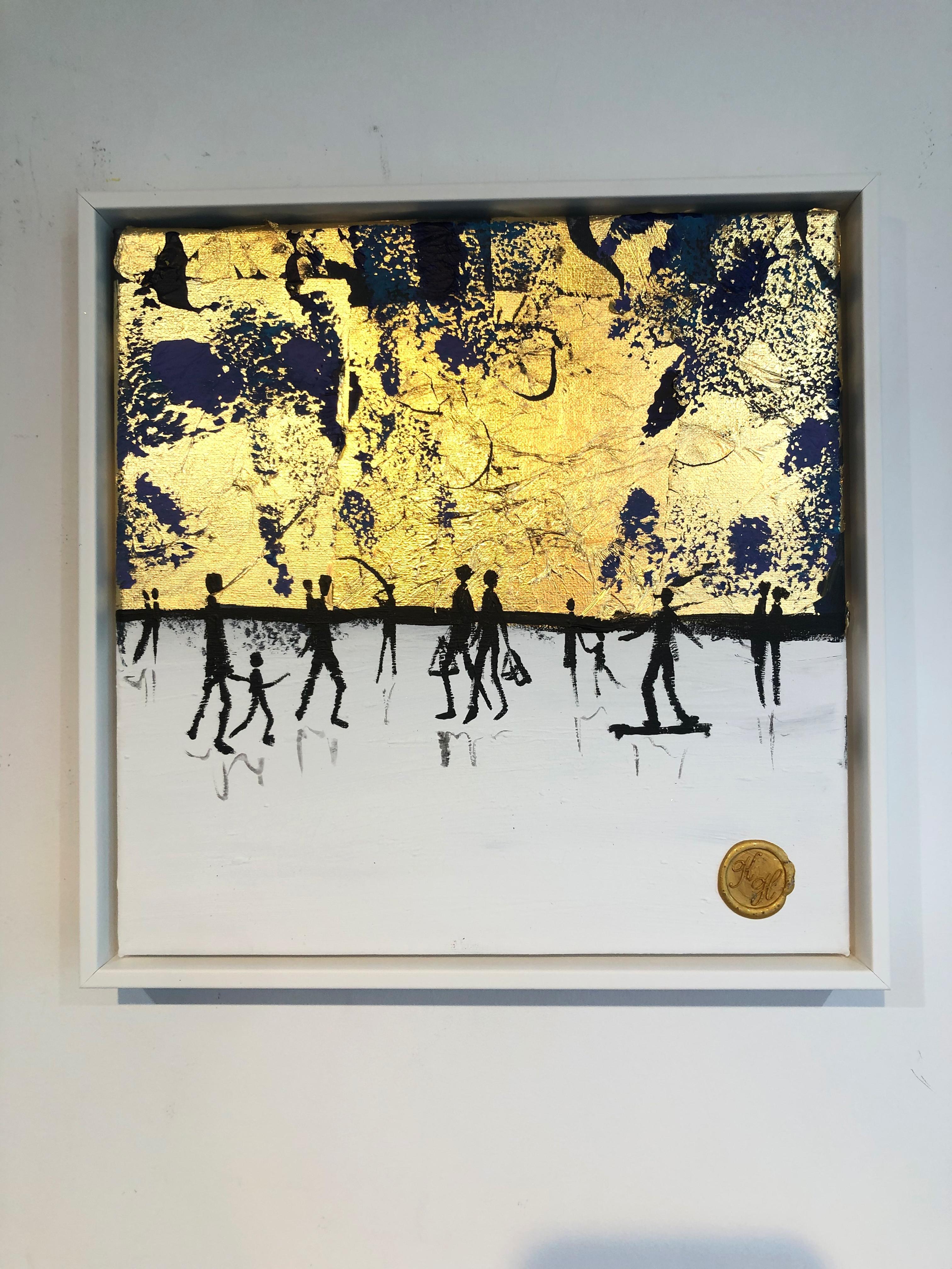 A Walk with You - Quadro di famiglia astratto contemporaneo a foglia d'oro - Painting di Katharina Hormel