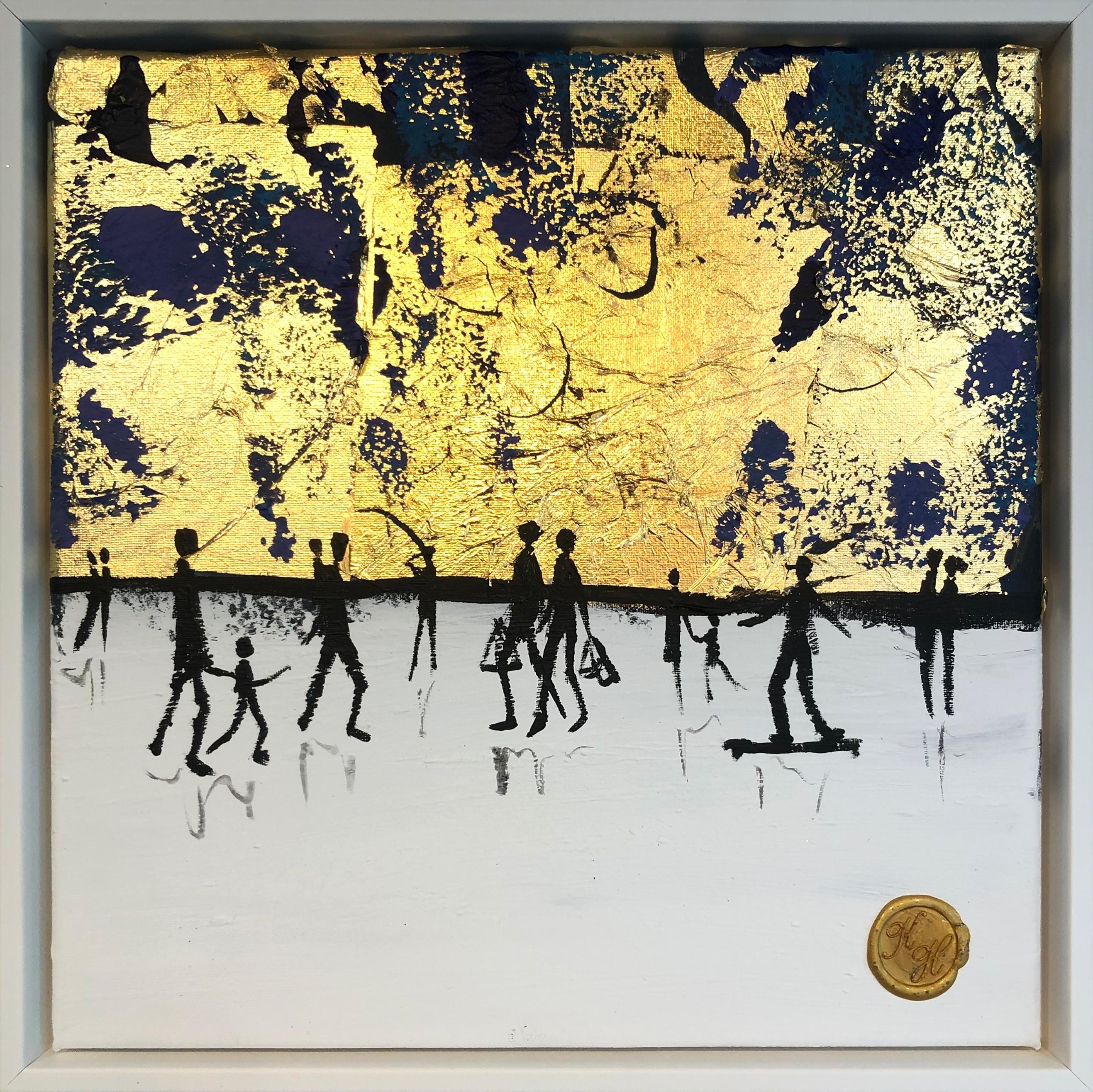 Abstract Painting di Katharina Hormel - A Walk with You - Quadro di famiglia astratto contemporaneo a foglia d'oro