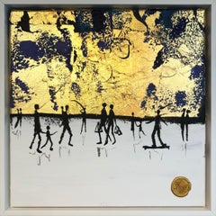A Walk with You - Quadro di famiglia astratto contemporaneo a foglia d'oro